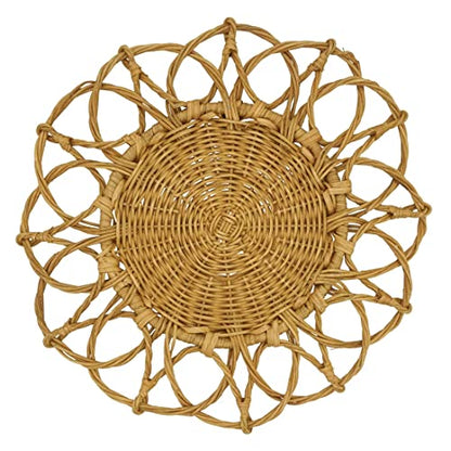 Fennco Styles Hand Twisted Rattan Placemat 15" Round, 1- Piece - Caramel Boho Flower Table Mats Heat Resistant Insulation for Home, Boho Décor, Dining Table, Banquets, Special Events