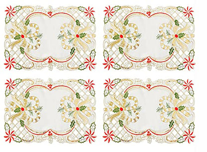 Fennco Styles Christmas Embroidered Holly Cloth Napkins 20" W x 20" L, Set of 4