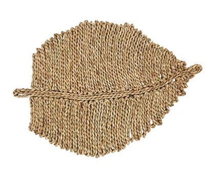Fennco Styles Seagrass Leaf Shaped Table Placemats 14" W x 20" L, Set of 4 - Natural Woven Table Mats for Home Décor, Dining Table, Banquet, Farmhouse, Everyday Use and Special Occasion