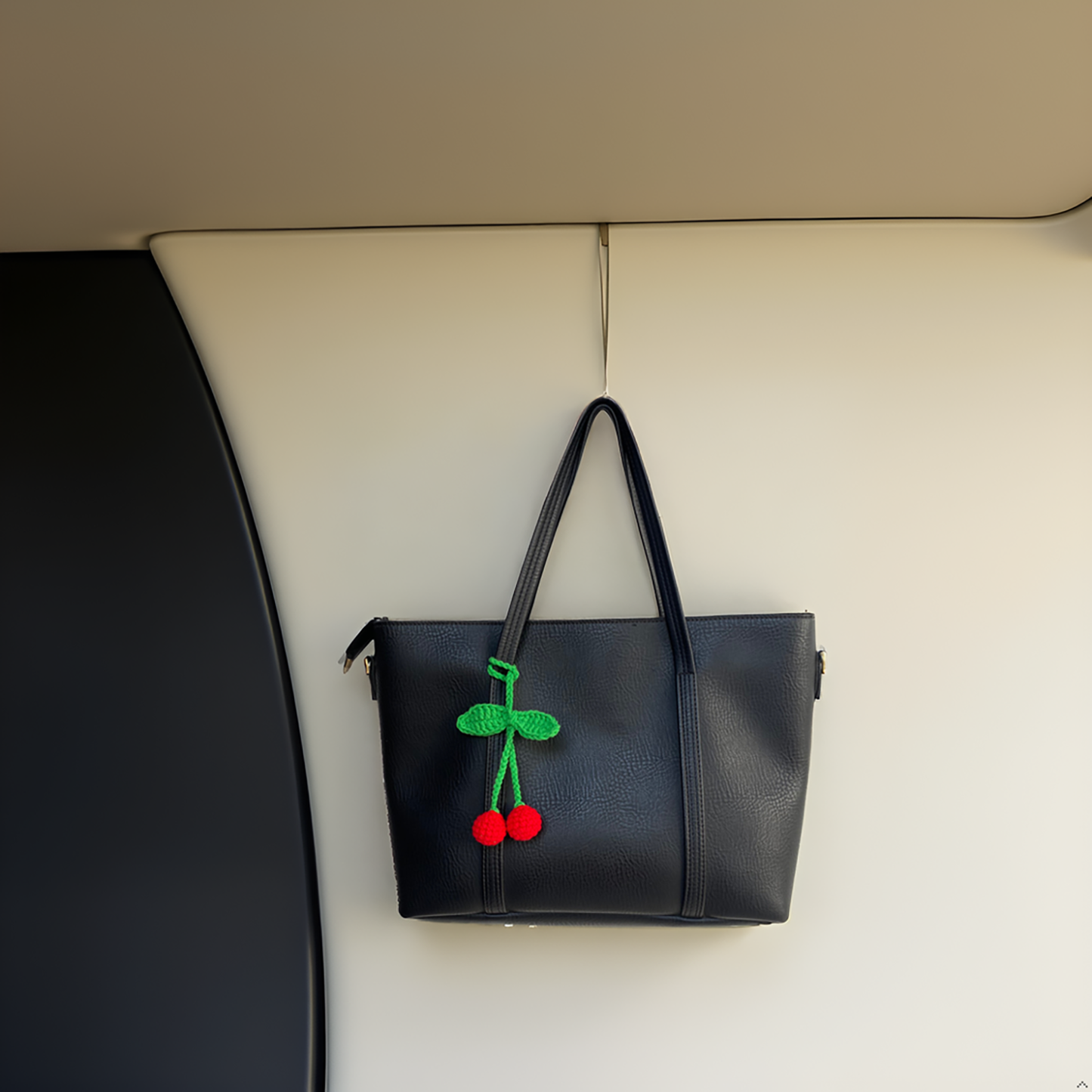 Crochet Car Accessories, Handmade Knitted Potted Plants Car (Red cherry)