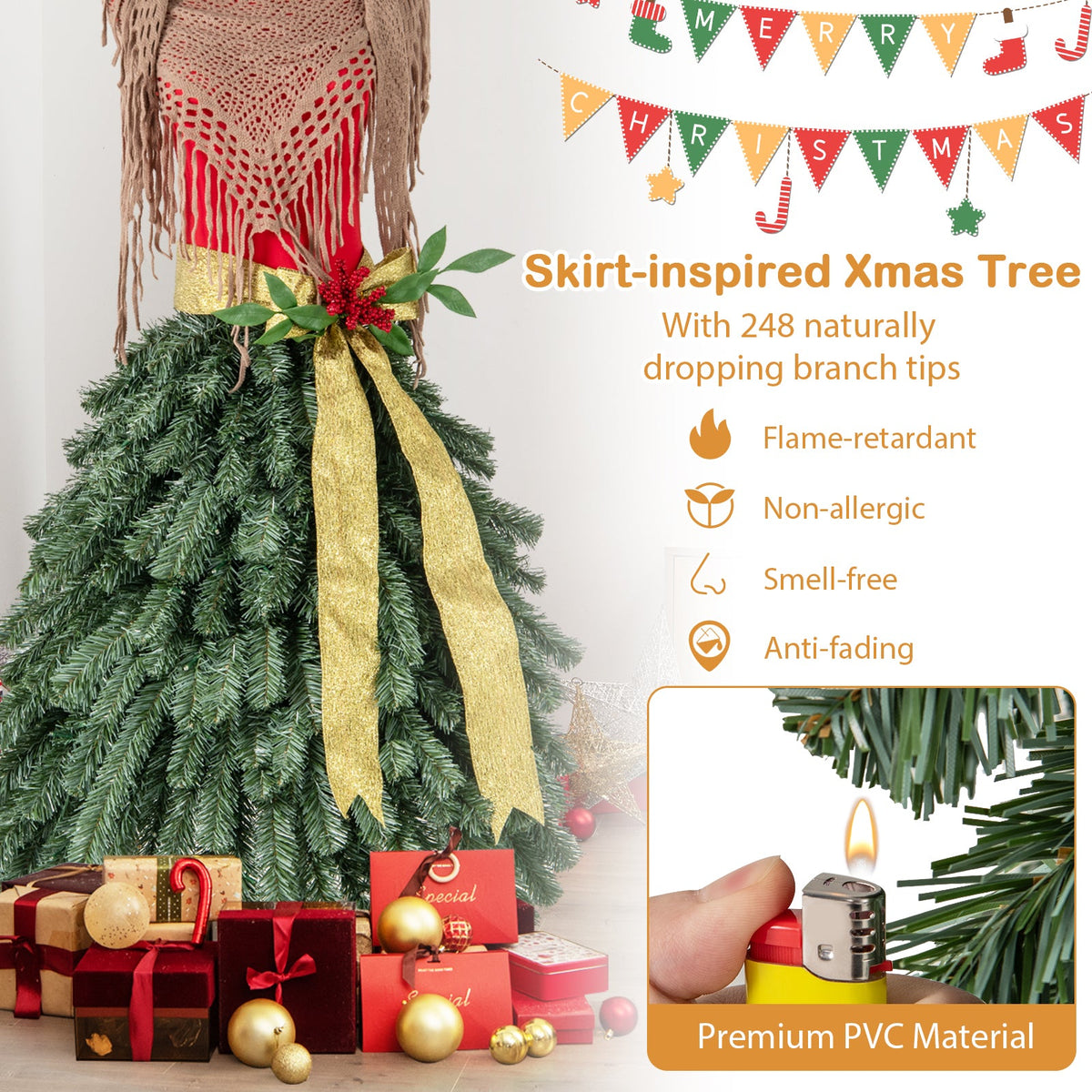 5 FT Pre-lit Mannequin Artificial Christmas Tree Dress Form Xmas Tree