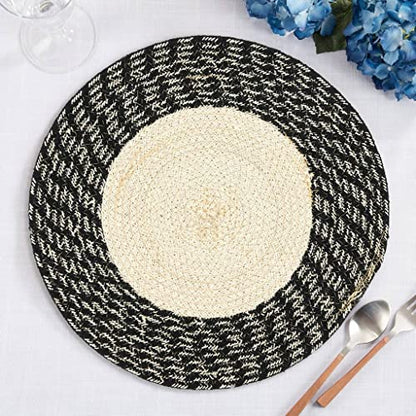 Fennco Styles Hand Braided Two-Tone Cotton Placemats 15" Round, Set of 4 - Woven Texture Heat Resistant Insulation Table Mats for Home Décor, Dining Table, Banquets, Holidays and Special Occasions
