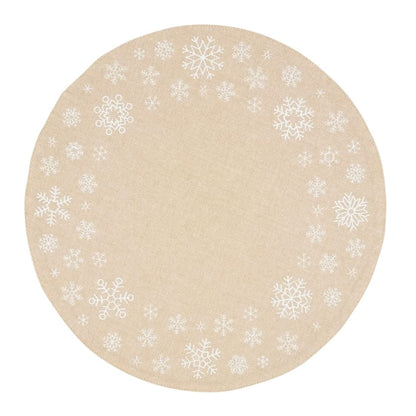 Fennco Styles Christmas Collection Embroidered Design Placemats 14" Round, Set of 4 - Festive Table Mats for Christmas, Winter Holidays, Home Décor, Banquet, Family Gathering, Special Occasion