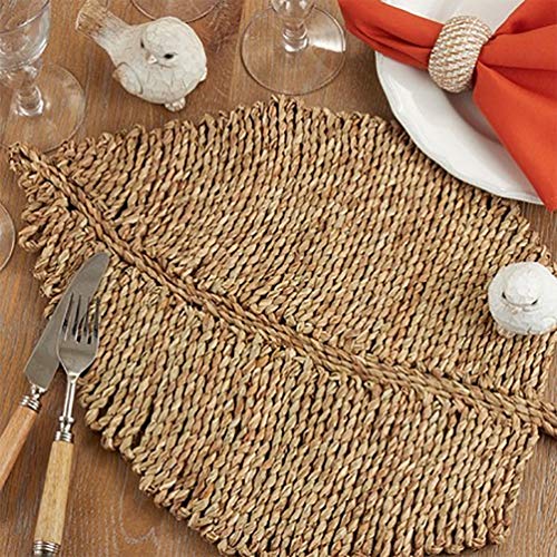Fennco Styles Seagrass Leaf Shaped Table Placemats 14" W x 20" L, Set of 4 - Natural Woven Table Mats for Home Décor, Dining Table, Banquet, Farmhouse, Everyday Use and Special Occasion