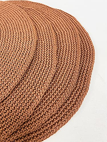 Fennco Styles Handmade Crochet Farmhouse Placemats 14-inch Round, Set of 4 - Decorative Table Mats for Home Décor, Dining Table, Banquets and Special Events