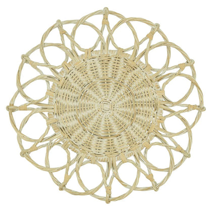 Fennco Styles Hand Twisted Rattan Placemat 15" Round, 1- Piece - Caramel Boho Flower Table Mats Heat Resistant Insulation for Home, Boho Décor, Dining Table, Banquets, Special Events
