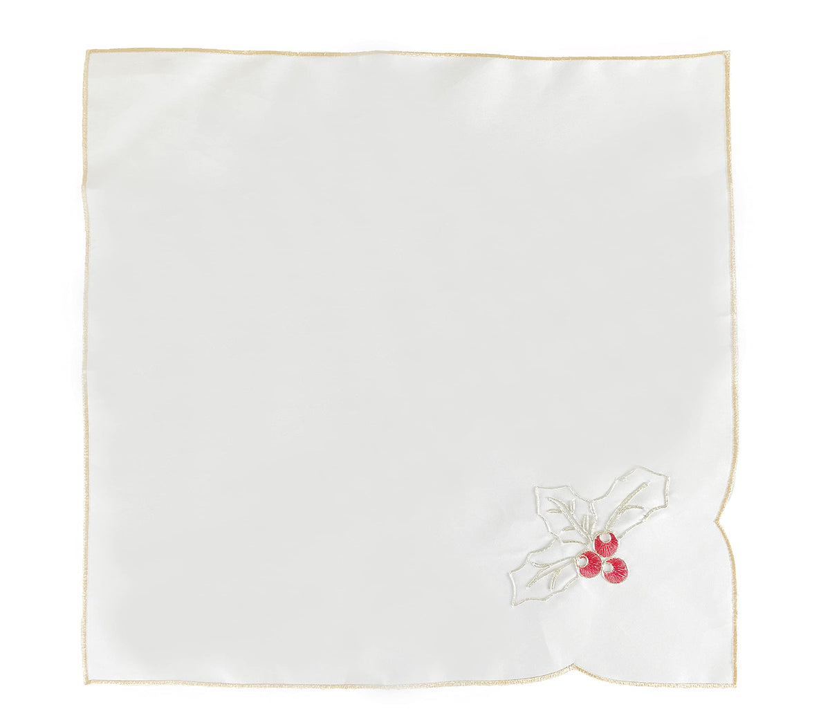 Fennco Styles Christmas Embroidered Holly Cloth Napkins 20" W x 20" L, Set of 4