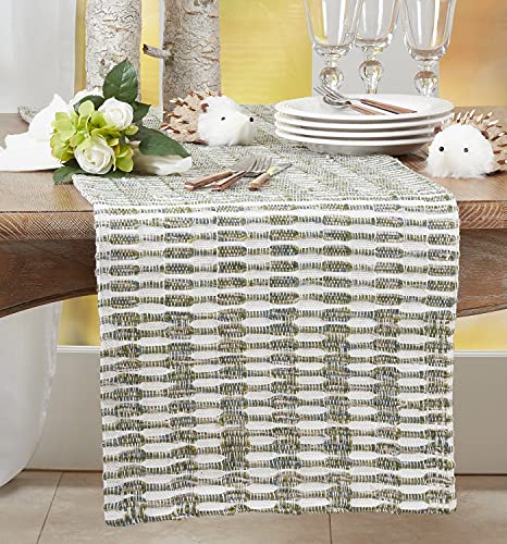 Knotted Line Cotton Table Runner – Green & Ivory