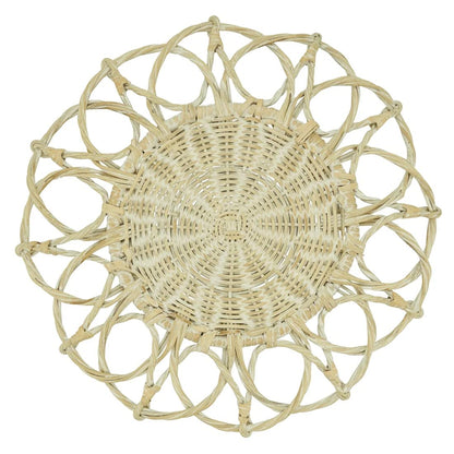 Fennco Styles Hand Twisted Rattan Placemat 15" Round, 1- Piece - Caramel Boho Flower Table Mats Heat Resistant Insulation for Home, Boho Décor, Dining Table, Banquets, Special Events