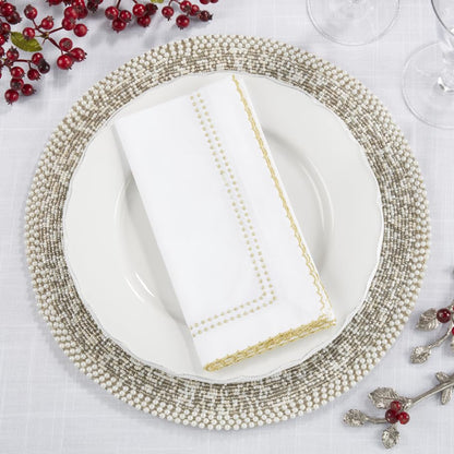 Fennco Styles Embroidered Metallic Border Cotton Cloth Napkins 18" W x 18" L, Set of 4