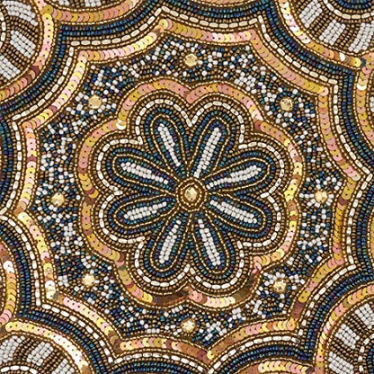 Fennco Style Hand Beaded Elegant Floral Placemat 14" Round, 1-Piece - Gold Table Mat for Banquets, Christmas, Special Events and Home Décor