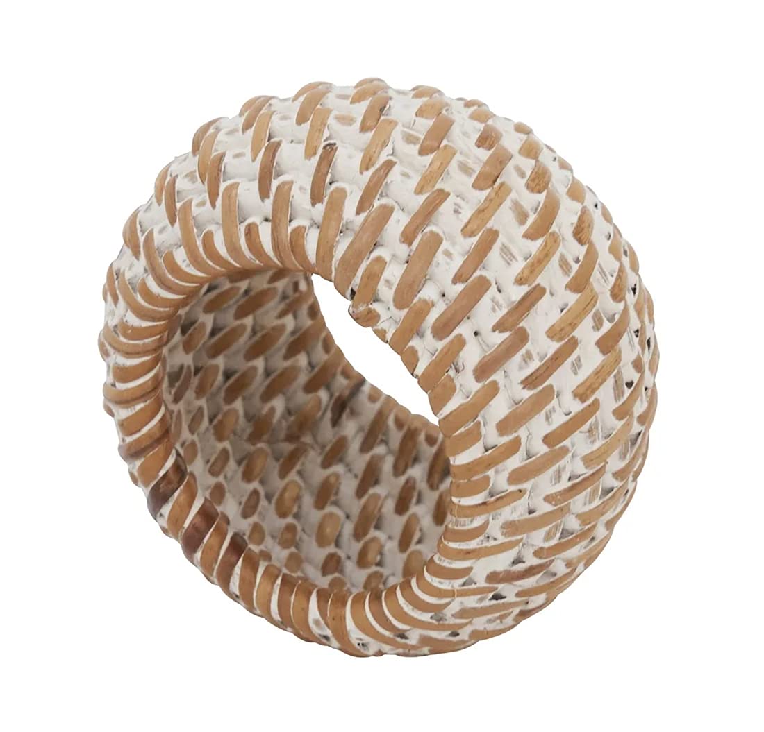 Fennco Styles Hand Woven Rattan Decorative Napkin Rings, Set of 4 - White Napkin Holder for Home, Farmhouse Décor, Banquets, Family Gathering and Special Occasion