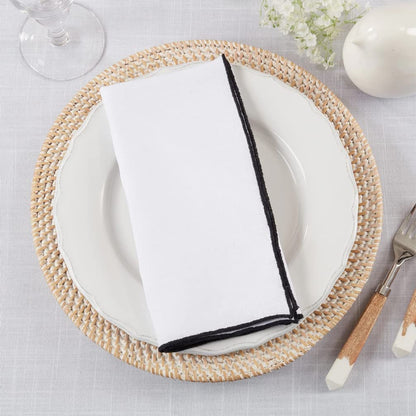Fennco Styles Amelia Collection Classic Stonewashed Border Stitch 100% Pure Linen 20 x 20 Inch Cloth Napkins – Natural Dinner Napkins for Banquet, Wedding, Special Events and Home Décor