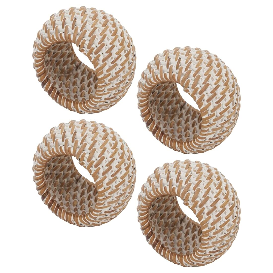 Fennco Styles Hand Woven Rattan Decorative Napkin Rings, Set of 4 - White Napkin Holder for Home, Farmhouse Décor, Banquets, Family Gathering and Special Occasion