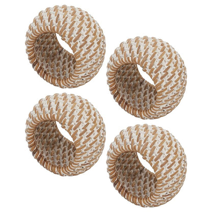 Fennco Styles Hand Woven Rattan Decorative Napkin Rings, Set of 4 - White Napkin Holder for Home, Farmhouse Décor, Banquets, Family Gathering and Special Occasion