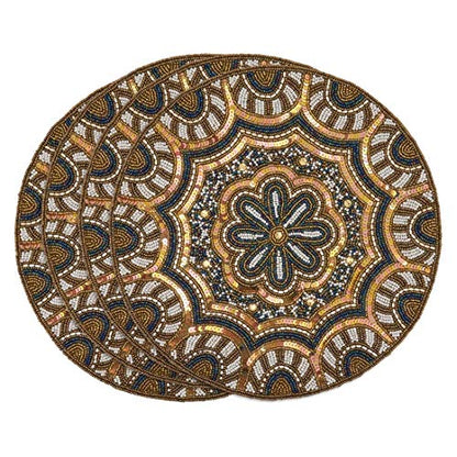 Fennco Style Hand Beaded Elegant Floral Placemat 14" Round, 1-Piece - Gold Table Mat for Banquets, Christmas, Special Events and Home Décor