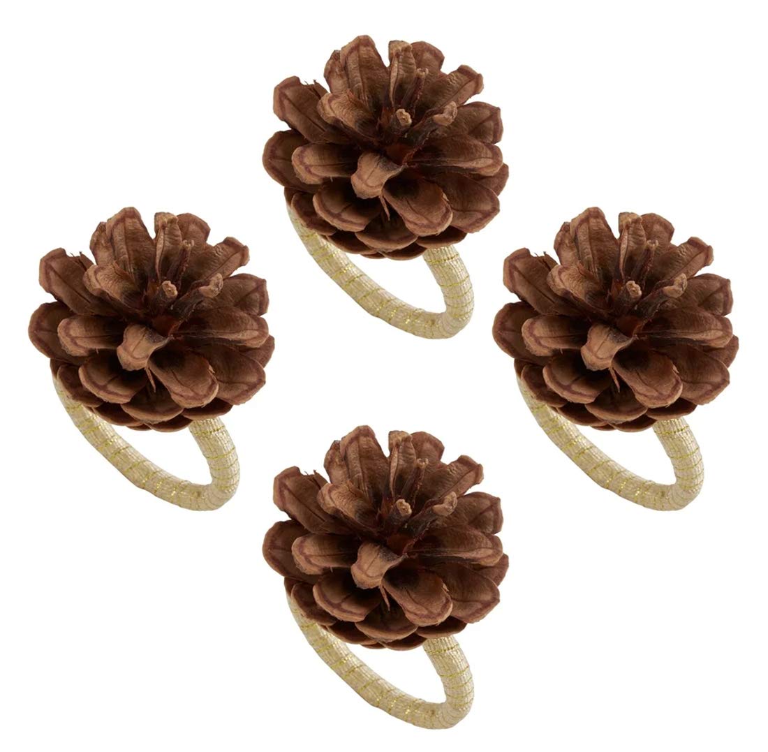 Fennco Styles Natural Pine Cone Decorative Napkin Rings, Set of 4 - Brown Decorative Napkin Holders for Home, Dining Room, Banquet, Family Gathering, Holiday and Special Occasion