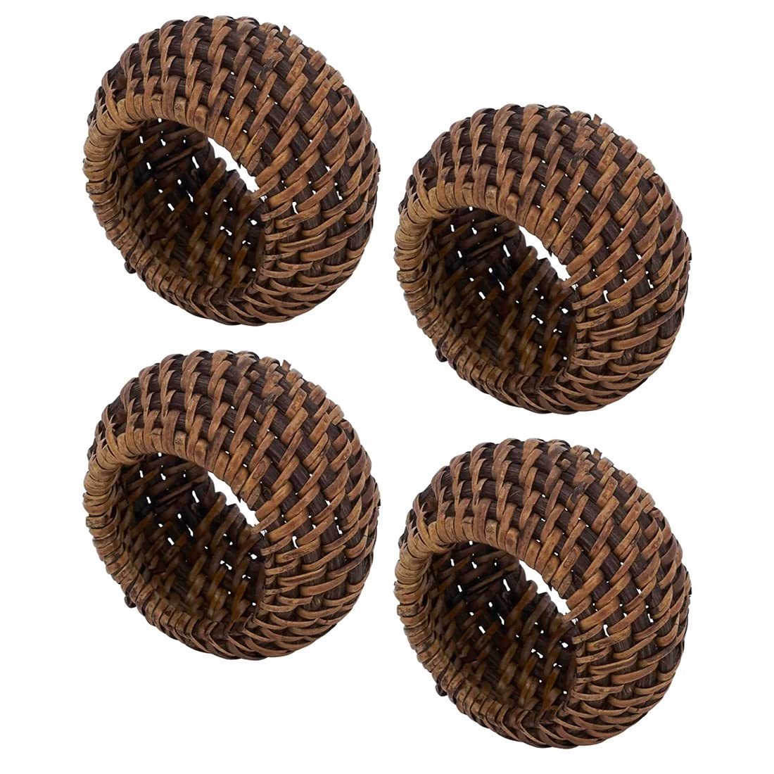 Fennco Styles Hand Woven Rattan Decorative Napkin Rings, Set of 4 - White Napkin Holder for Home, Farmhouse Décor, Banquets, Family Gathering and Special Occasion