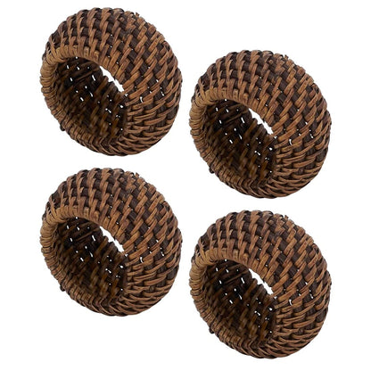 Fennco Styles Hand Woven Rattan Decorative Napkin Rings, Set of 4 - White Napkin Holder for Home, Farmhouse Décor, Banquets, Family Gathering and Special Occasion