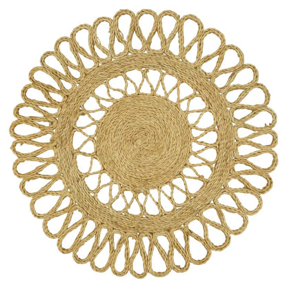 Fennco Styles Handwoven Loopy Jute Placemats 16" Round, Set of 2 - Natural Floral Shape Braided Table Mats Heat Resistant Insulation for Home, Boho Décor, Dining Table, Banquets, Special Events