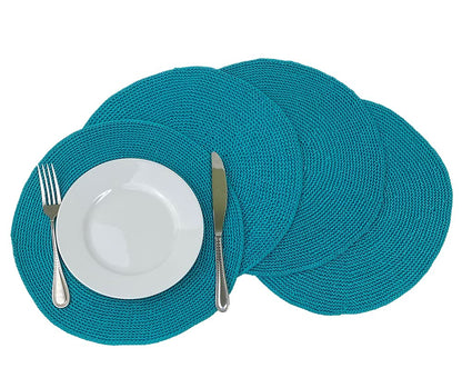 Fennco Styles Handmade Crochet Farmhouse Placemats 14-inch Round, Set of 4 - Decorative Table Mats for Home Décor, Dining Table, Banquets and Special Events