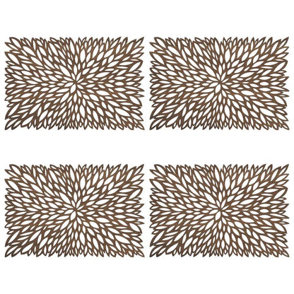 Fennco Styles Unique Engineered Wood Laser Cut Placemats 12"x18" Rectangular, Set of 4 – Brown Modern Traycloth Table Mats for Home, Dining Room Décor, Banquets, Indoor Outdoor and Special Events