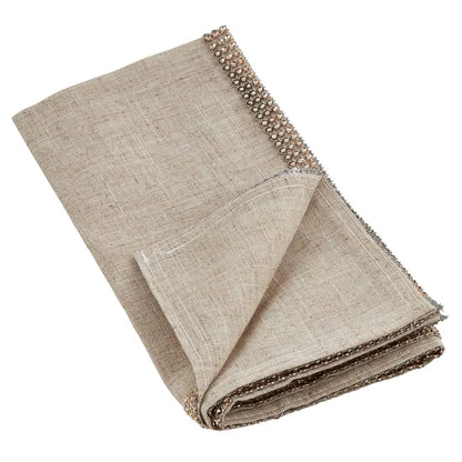 Fennco Styles Elegant Lily Collection Studded Design Cloth Napkins 20" W x 20" L, Set of 4 - White Rhinestone Dinner Napkins for Dining Table, Banquets, Family Gathering and Special Occasion