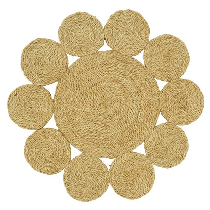 Fennco Styles Handwoven Loopy Jute Placemats 16" Round, Set of 2 - Natural Floral Shape Braided Table Mats Heat Resistant Insulation for Home, Boho Décor, Dining Table, Banquets, Special Events