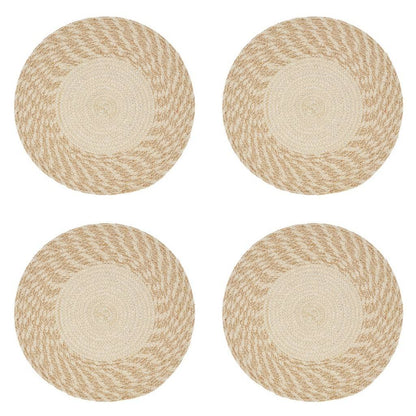 Fennco Styles Hand Braided Two-Tone Cotton Placemats 15" Round, Set of 4 - Woven Texture Heat Resistant Insulation Table Mats for Home Décor, Dining Table, Banquets, Holidays and Special Occasions