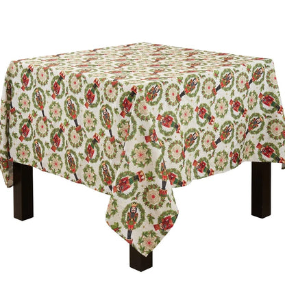 Fennco Styles Nutcracker Holiday Tablecloth 65" W X 84" L - Red & Green Solider Print Festive Table Cover for Christmas Décor, Dining Room, Banquet, Family Gathering and Special Events
