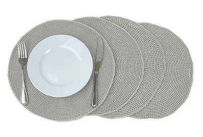 Fennco Styles Handmade Crochet Farmhouse Placemats 14-inch Round, Set of 4 - Decorative Table Mats for Home Décor, Dining Table, Banquets and Special Events