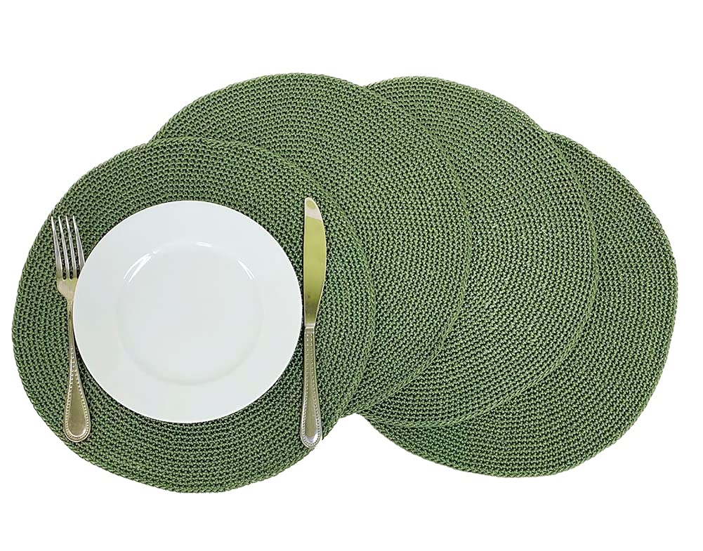 Fennco Styles Handmade Crochet Farmhouse Placemats 14-inch Round, Set of 4 - Decorative Table Mats for Home Décor, Dining Table, Banquets and Special Events