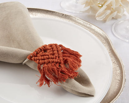 Fennco Styles Handmade Cotton Braided Tassel Napkin Rings, Set of 4 - Rustic Napkin Holders for Home, Dining Table, Banquets, Farmhouse Décor, Holidays and Special Events
