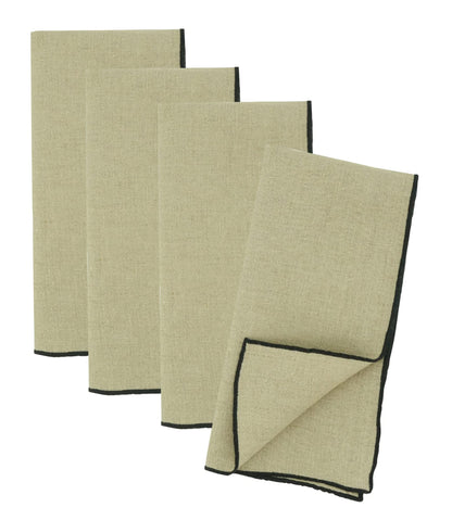 Fennco Styles Amelia Collection Classic Stonewashed Border Stitch 100% Pure Linen 20 x 20 Inch Cloth Napkins – Natural Dinner Napkins for Banquet, Wedding, Special Events and Home Décor