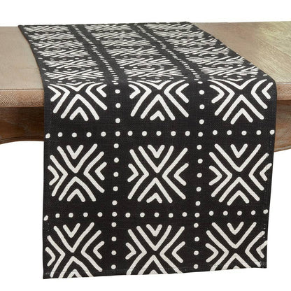 Mud Cloth-Inspired Cotton Table Runner – Black & Natural