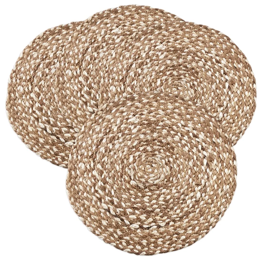 Fennco Styles 100% Jute Woven Design Farmhouse Placemats 16 Inch Round, Set of 4 - Natural Braided Table Mats for Home, Dining Room, Banquets, Family Gathering and Special Occasion
