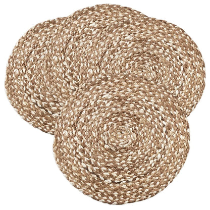 Fennco Styles 100% Jute Woven Design Farmhouse Placemats 16 Inch Round, Set of 4 - Natural Braided Table Mats for Home, Dining Room, Banquets, Family Gathering and Special Occasion