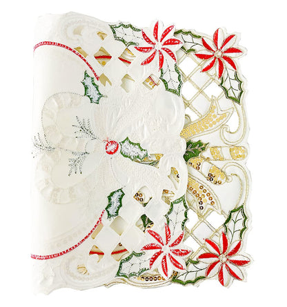 Fennco Styles Christmas Embroidered Holly Cloth Napkins 20" W x 20" L, Set of 4