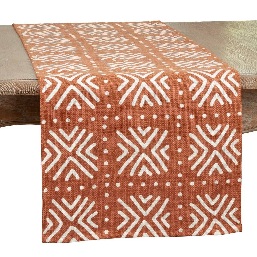 Mud Cloth-Inspired Cotton Table Runner – Black & Natural