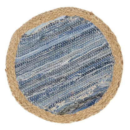 Fennco Styles Rustic Denim Chindi Placemats 15" Round, Set of 4 - Navy Blue Cotton Jute Woven Table Mats for Home, Dining Room Décor, Banquets, and Special Events