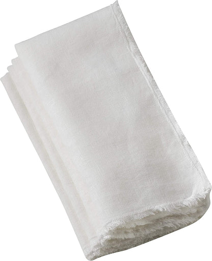 Fennco Styles Classic Stonewashed with Fringe Border 100% Linen Cloth Napkins 20" W X 20" L, Set of 4 – Soft Dinner Napkins for Banquet, Wedding, Special Events and Home Décor