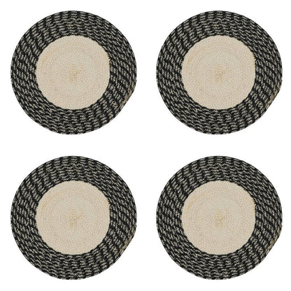 Fennco Styles Hand Braided Two-Tone Cotton Placemats 15" Round, Set of 4 - Woven Texture Heat Resistant Insulation Table Mats for Home Décor, Dining Table, Banquets, Holidays and Special Occasions