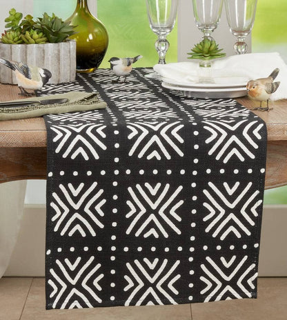Mud Cloth-Inspired Cotton Table Runner – Black & Natural