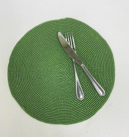 Fennco Styles Handmade Crochet Farmhouse Placemats 14-inch Round, Set of 4 - Decorative Table Mats for Home Décor, Dining Table, Banquets and Special Events