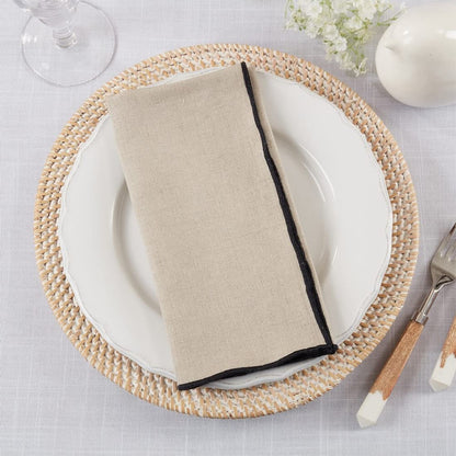 Fennco Styles Amelia Collection Classic Stonewashed Border Stitch 100% Pure Linen 20 x 20 Inch Cloth Napkins – Natural Dinner Napkins for Banquet, Wedding, Special Events and Home Décor