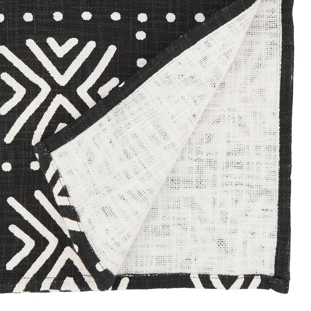 Mud Cloth-Inspired Cotton Table Runner – Black & Natural