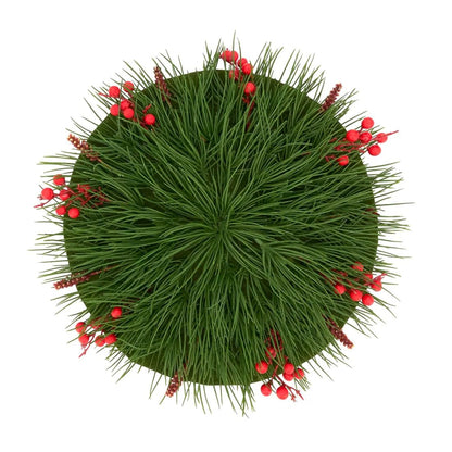 Fennco Styles Red Berry Decorative Placemat 14" Round, 1-Piece - Green Holiday Design Table Mat for Home, Christmas Décor, Dining Table, Banquets, Special Events