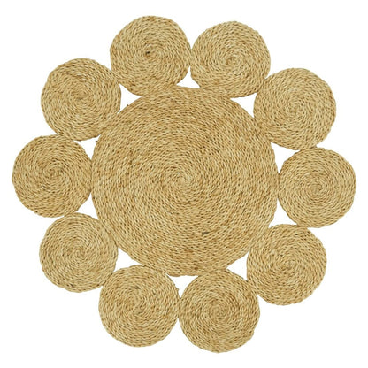 Fennco Styles Handwoven Loopy Jute Placemats 16" Round, Set of 2 - Natural Floral Shape Braided Table Mats Heat Resistant Insulation for Home, Boho Décor, Dining Table, Banquets, Special Events