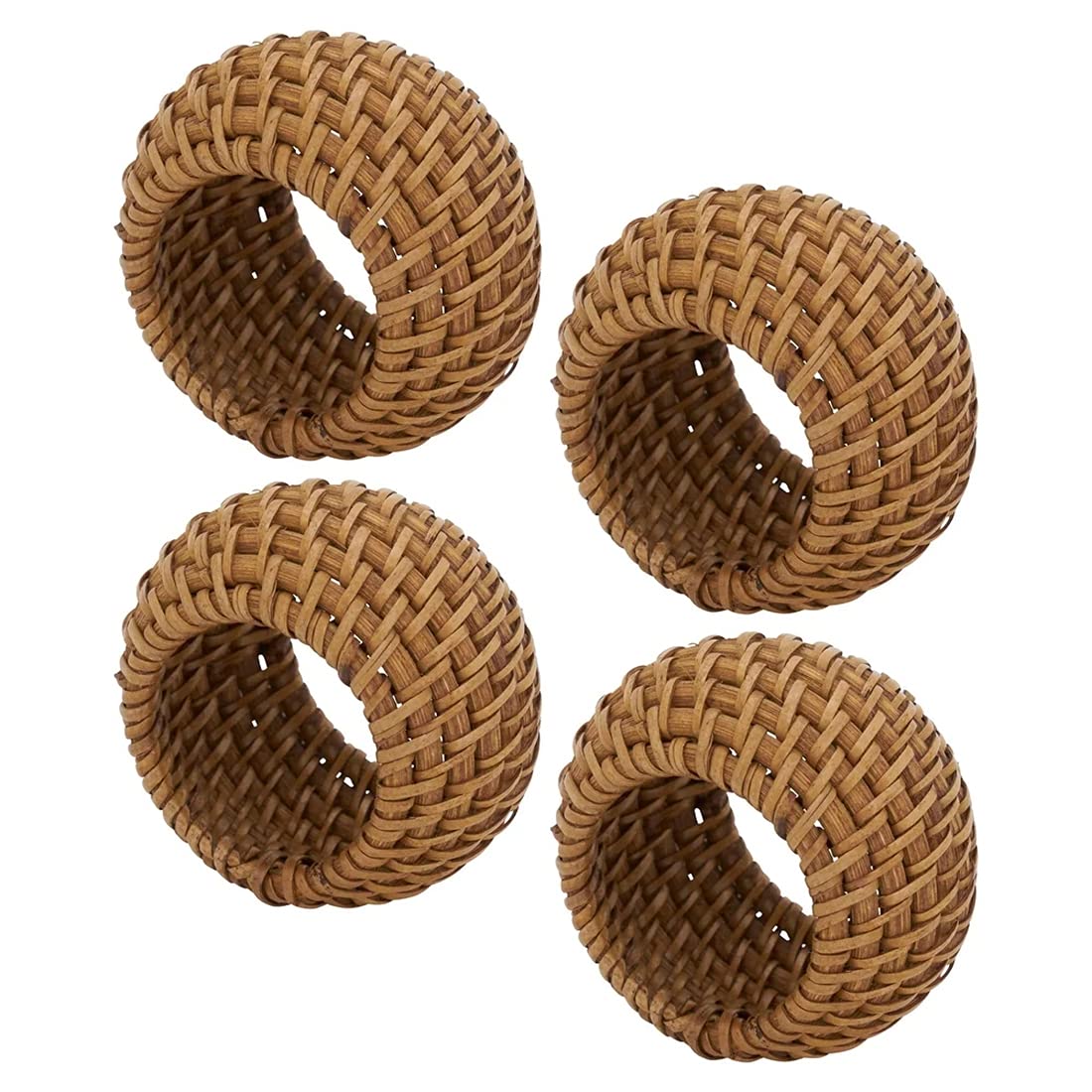 Fennco Styles Hand Woven Rattan Decorative Napkin Rings, Set of 4 - White Napkin Holder for Home, Farmhouse Décor, Banquets, Family Gathering and Special Occasion