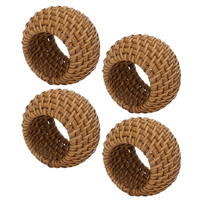 Fennco Styles Hand Woven Rattan Decorative Napkin Rings, Set of 4 - White Napkin Holder for Home, Farmhouse Décor, Banquets, Family Gathering and Special Occasion